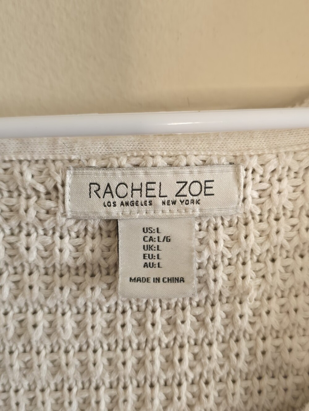 Rachel Zoe Hooded Crochet Knit Sweater Women’s Large Cream Heavyweight - Picture 3 of 11